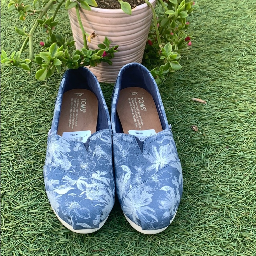 BNWT blue floral pattern Toms women’s size 6